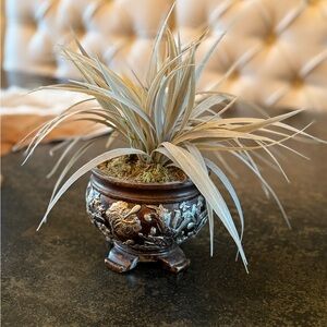 Elegant Brown Faux Floral Accent with Ornate Planter